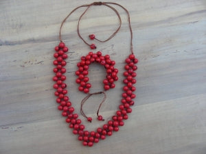 Set rote Açai-Halskette mit Armband